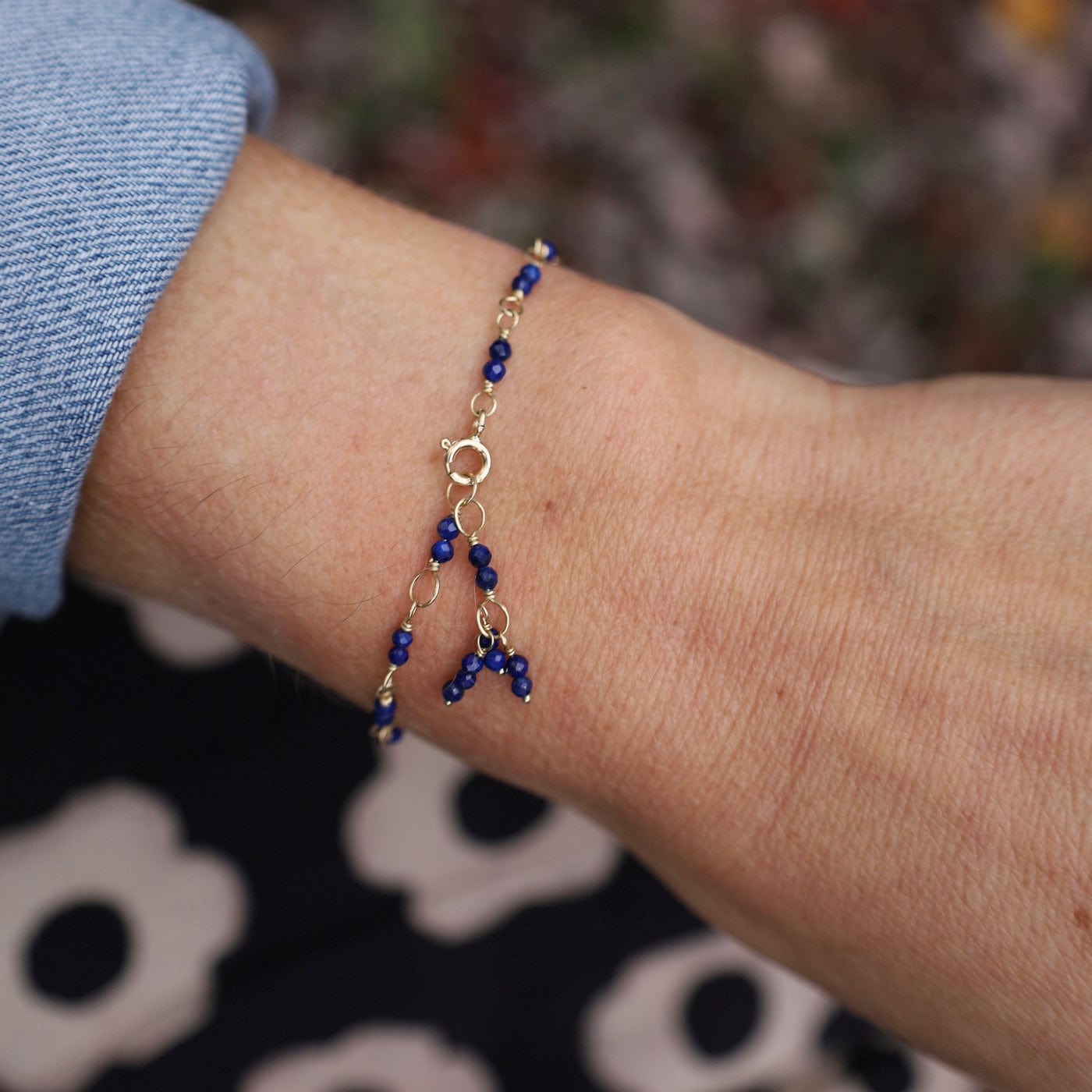 BRC-14K 14k Hand-Tied Natural Lapis Gemstone Bracelet