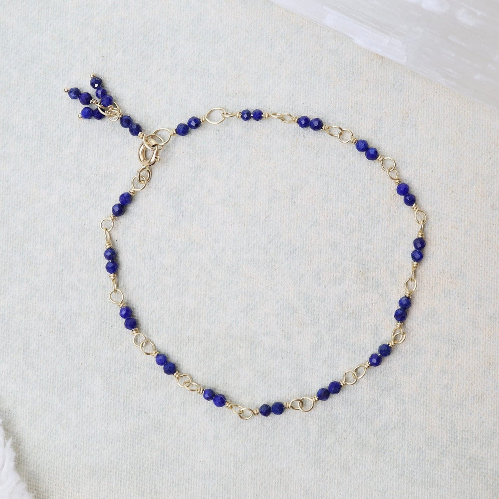 BRC-14K 14k Hand-Tied Natural Lapis Gemstone Bracelet