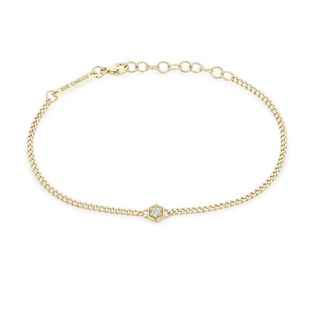 BRC-14K 14k Hexagon Round Diamond Extra Small Curb Chain Bracelet