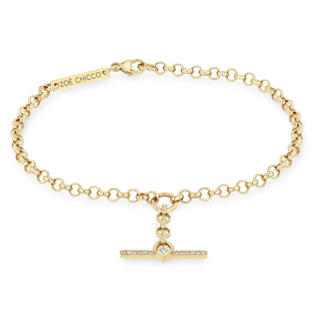 
                      
                        BRC-14K 14k Princess Diamond &amp; Diamond Bar Toggle Rolo Bracelet
                      
                    