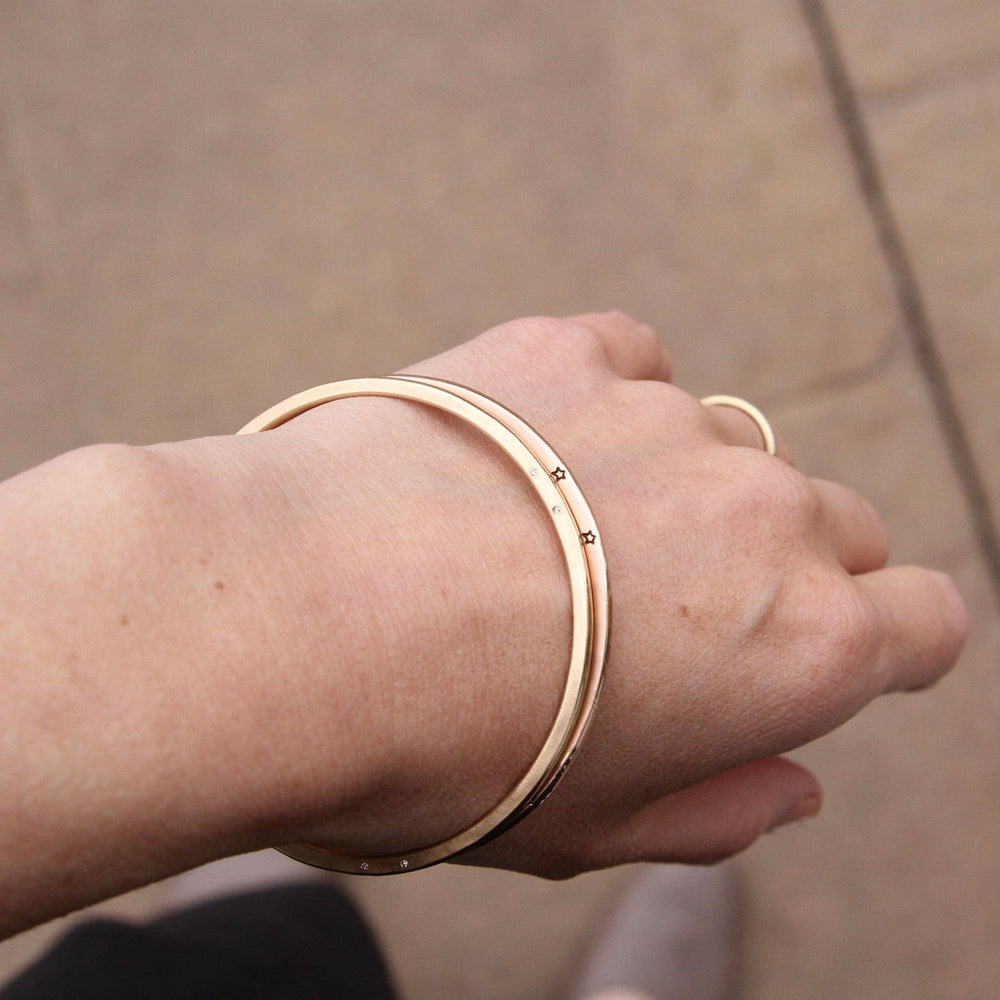 
                  
                    BRC-14K 14k Rose Gold Flat Hand Stamped Bangle ~ "The future belongs to those who believe..."
                  
                