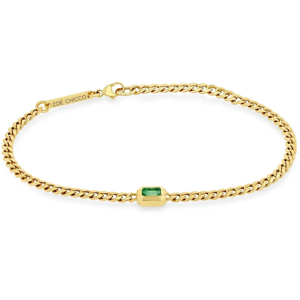 
                  
                    BRC-14K 14k Small Curb Chain Emerald Cut Emerald Bezel Braclet
                  
                