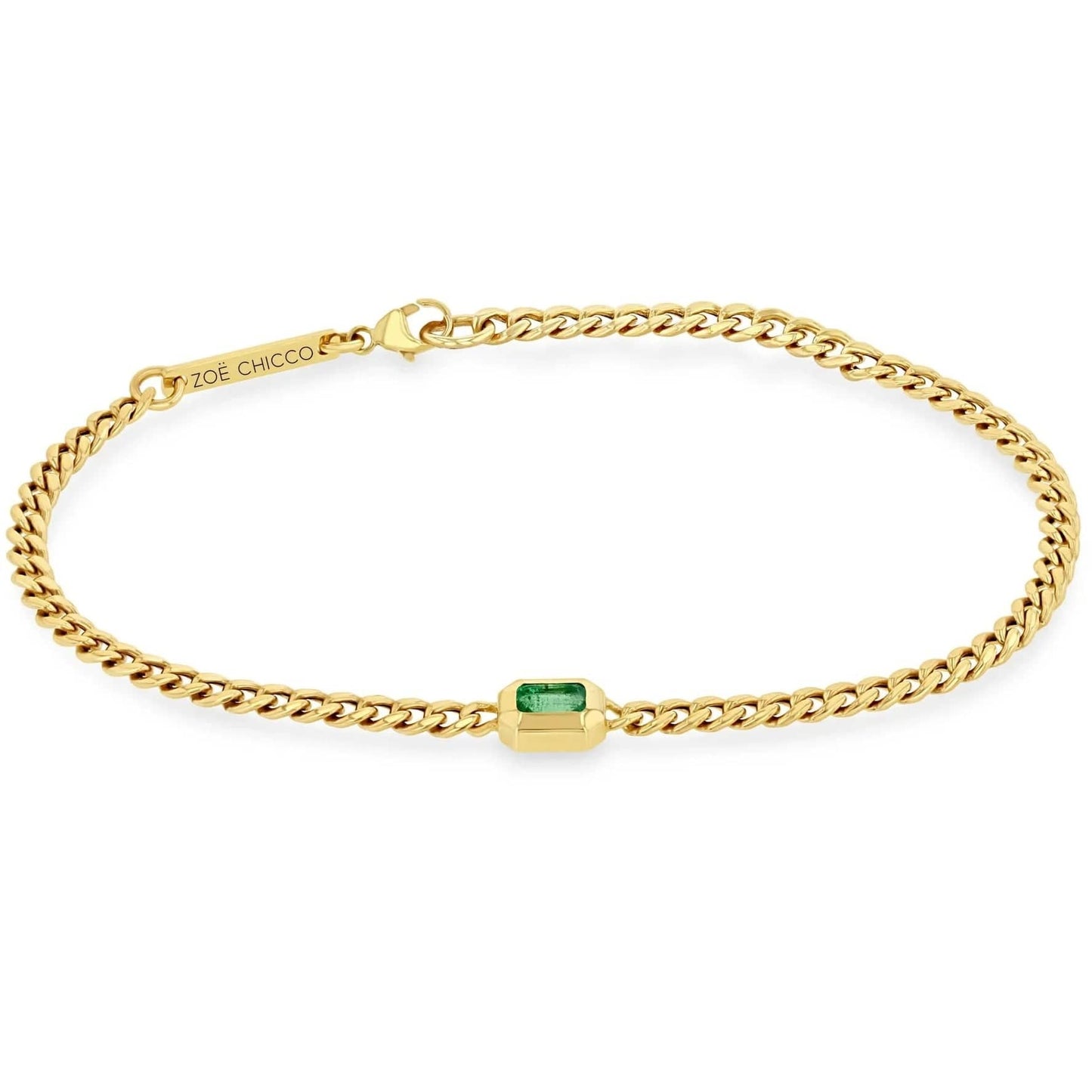 BRC-14K 14k Small Curb Chain Emerald Cut Emerald Bezel Braclet