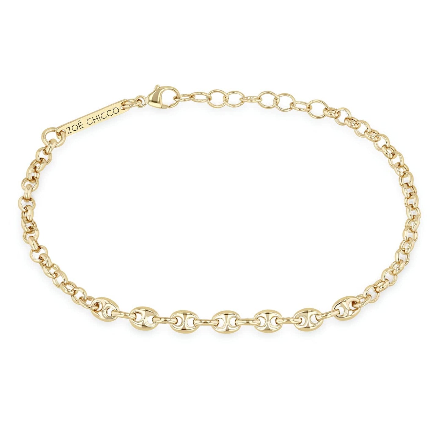 BRC-14K 14k Small Mariner Station Medium Rolo Chain Bracelet