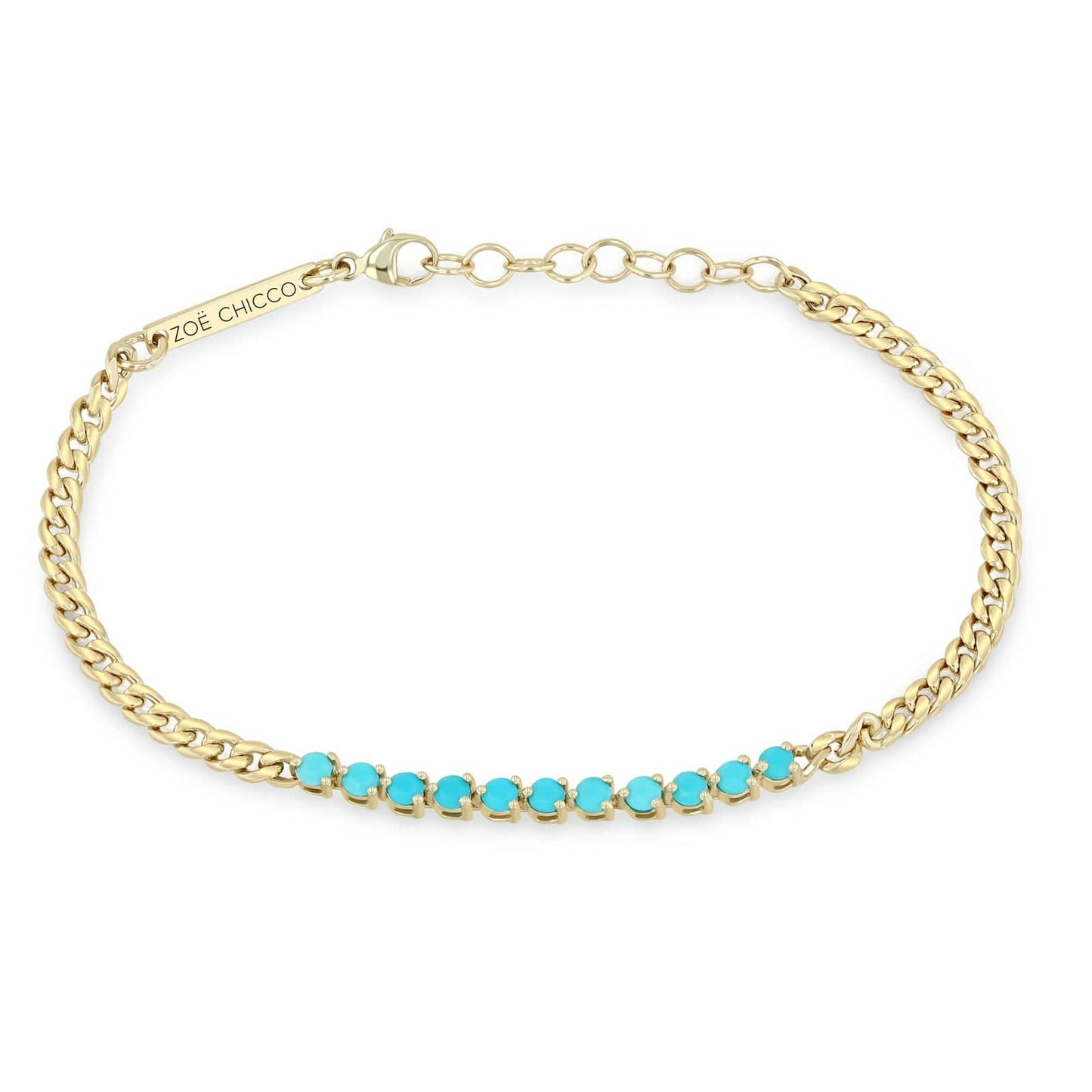 BRC-14K 14k Turquoise Tennis Segment Small Curb Chain Bracelet