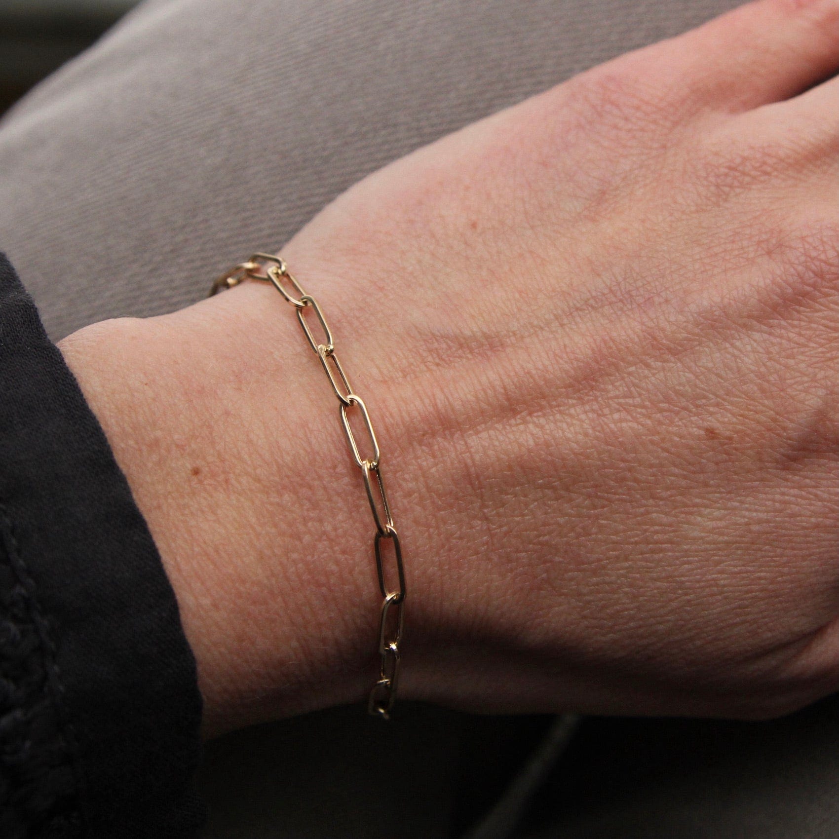 Paper Clip Chain Bracelet 14K Yellow Gold / Mini