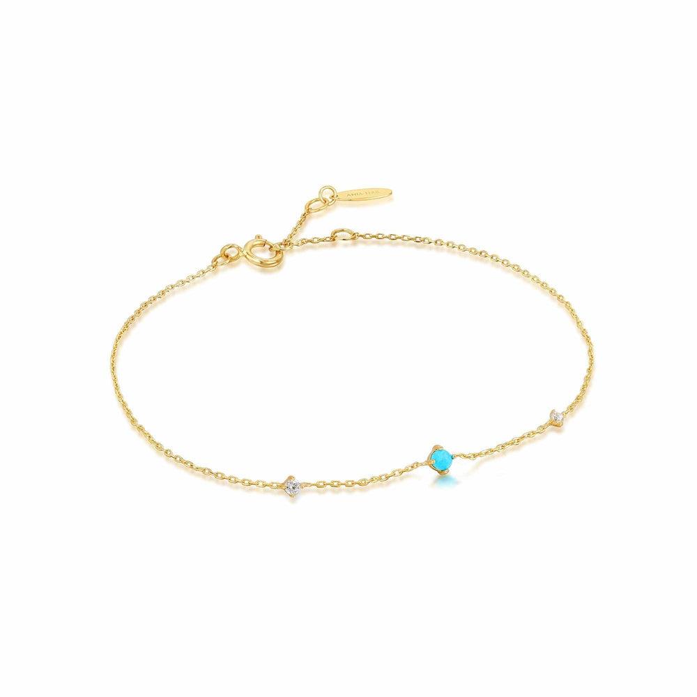 BRC-14K 14kt Gold Turquoise and White Sapphire Bracelet