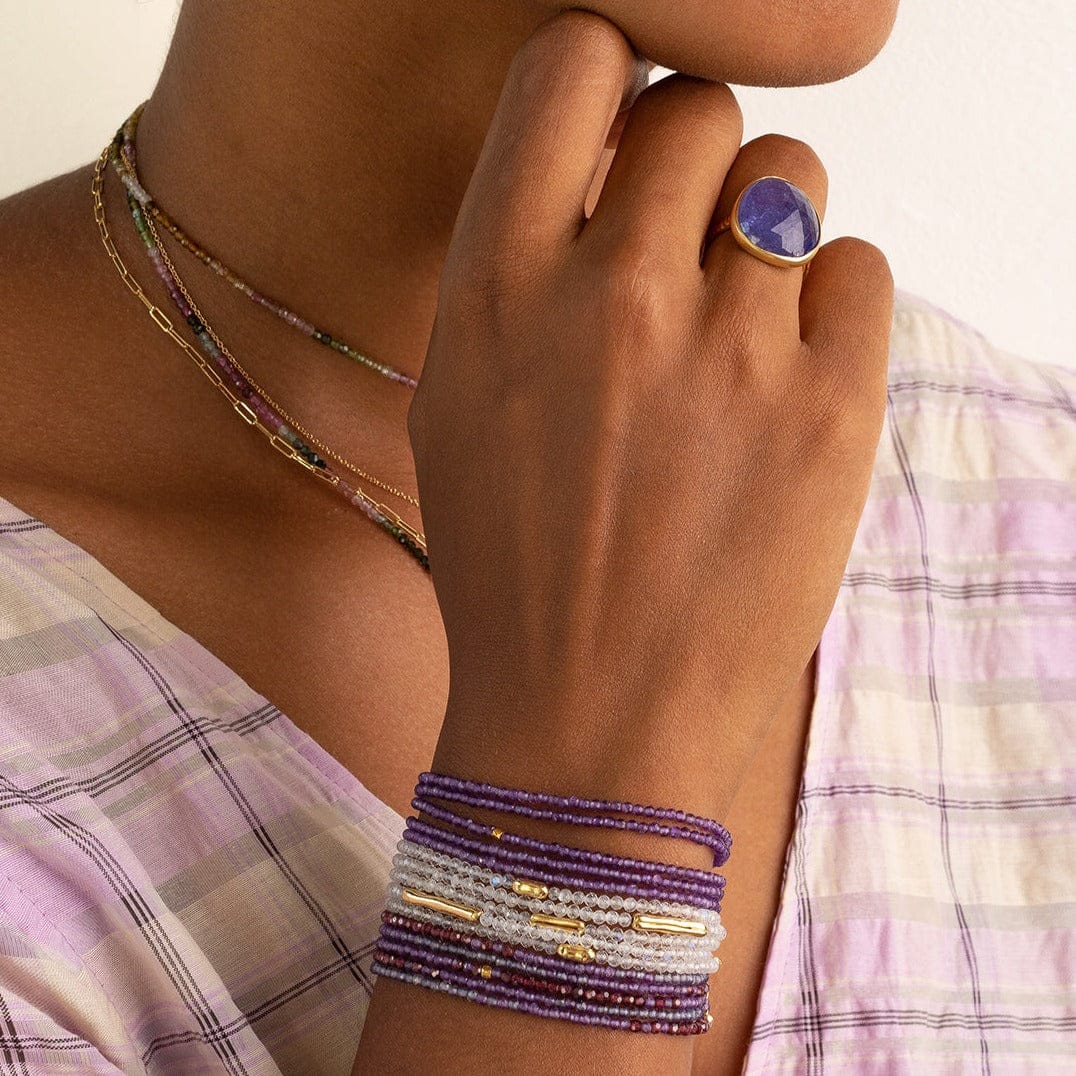 BRC-14K 34 In Amethyst Wrap Brc W/ 18K Hex Bead & 14k Clas