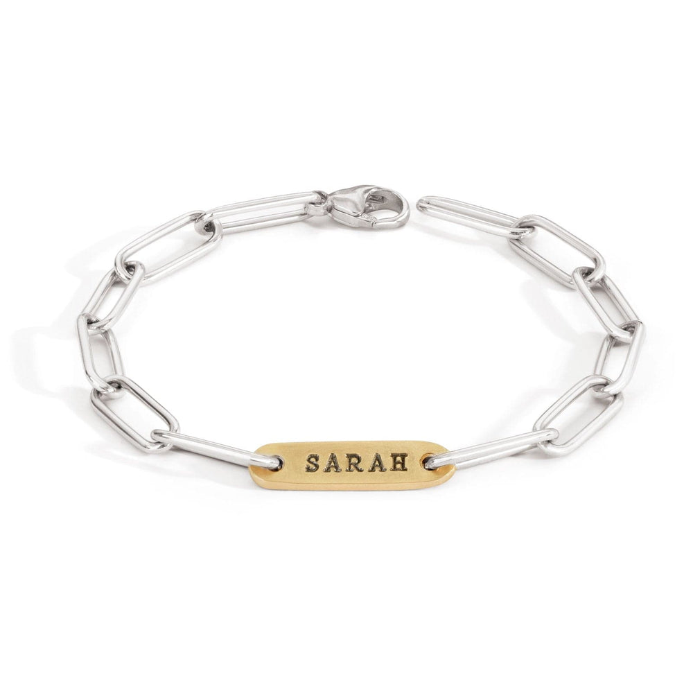 BRC-14K 5.2mm Silver & Gold Name Flat Bar Bracelet