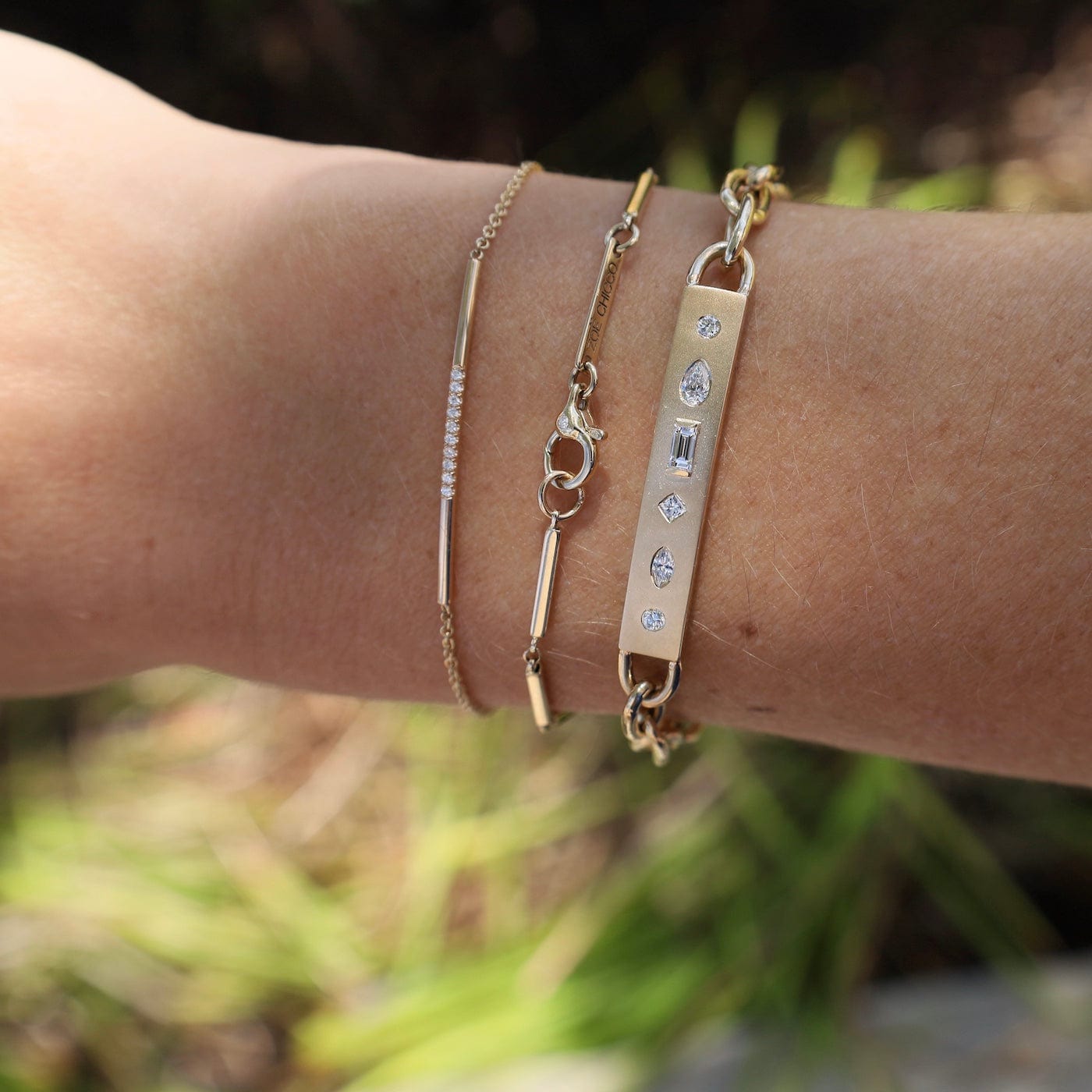 BRC-14K Decorative Lobster Clasp 14K Gold Linked Bar Bracelet
