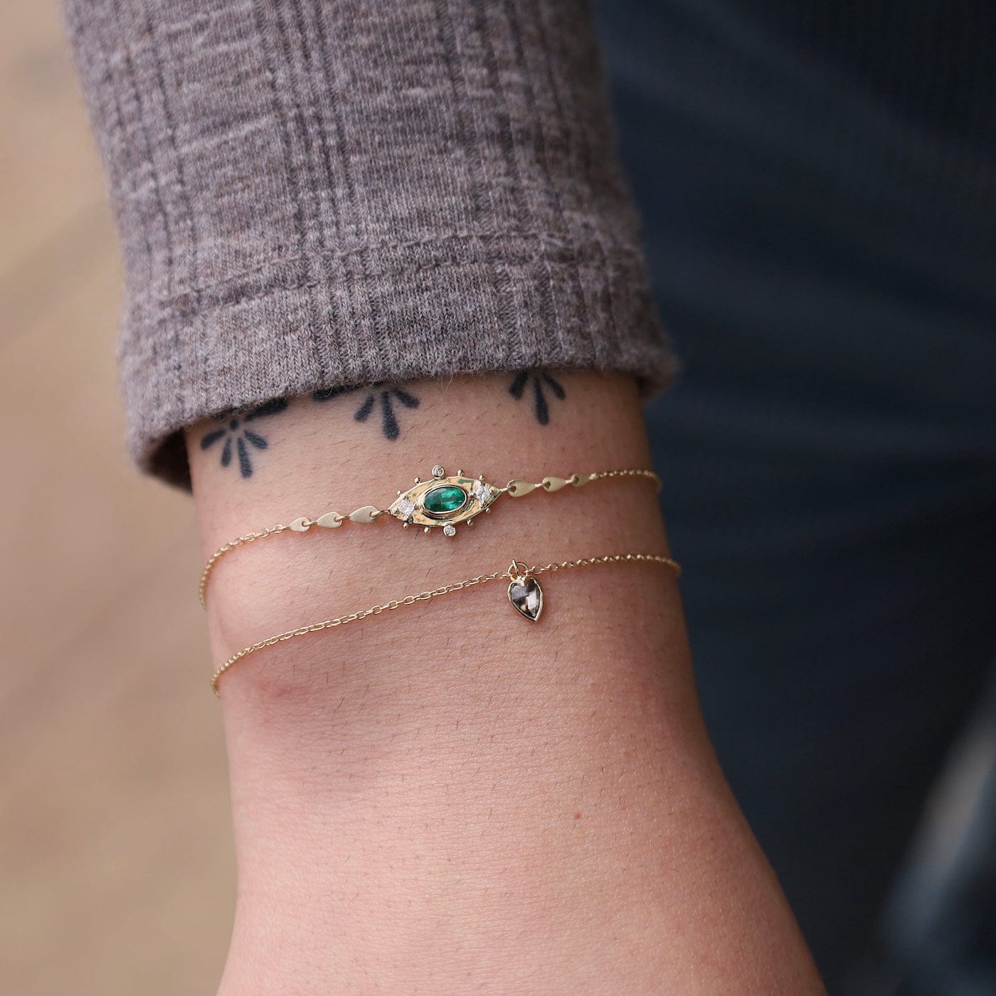 BRC-14K Fine Cable Chain with Small Rose Cut Diamond Bracelet