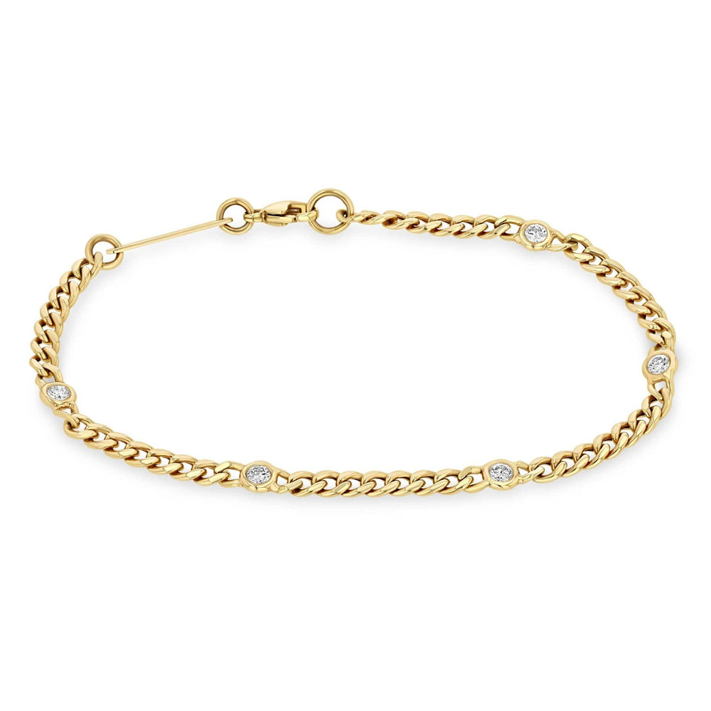 BRC-14K Five Floating Diamond Small Curb Chain Bracelet