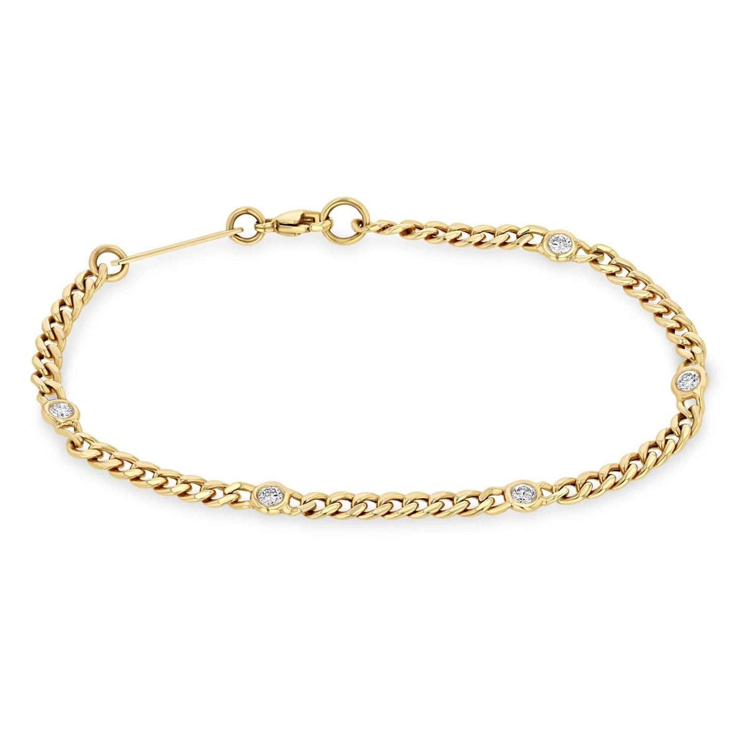 BRC-14K Five Floating Diamond Small Curb Chain Bracelet