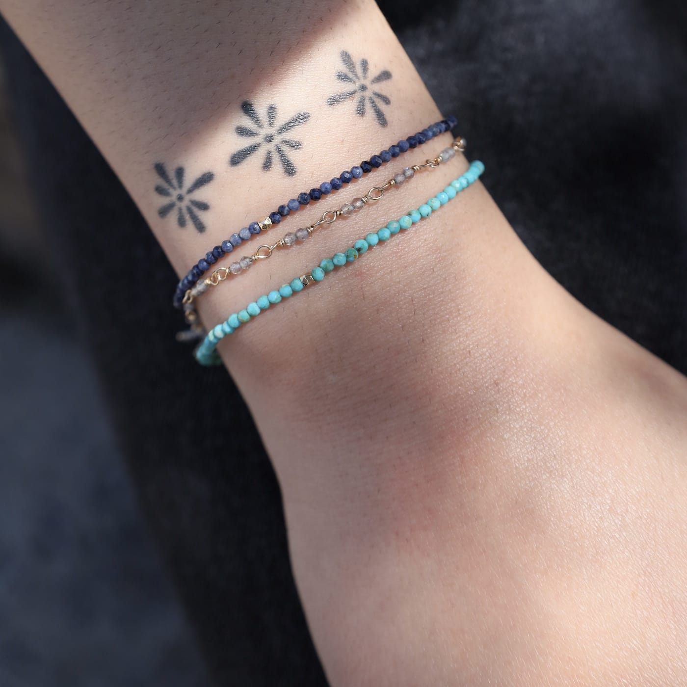 BRC-14K Opaque Blue Sapphire Single Wrap Gemstone Bracelet