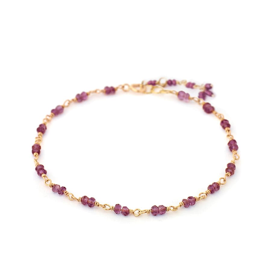 BRC-18K 14K Hand-Tied Natural Pink Garnet Gemstone Bracelet