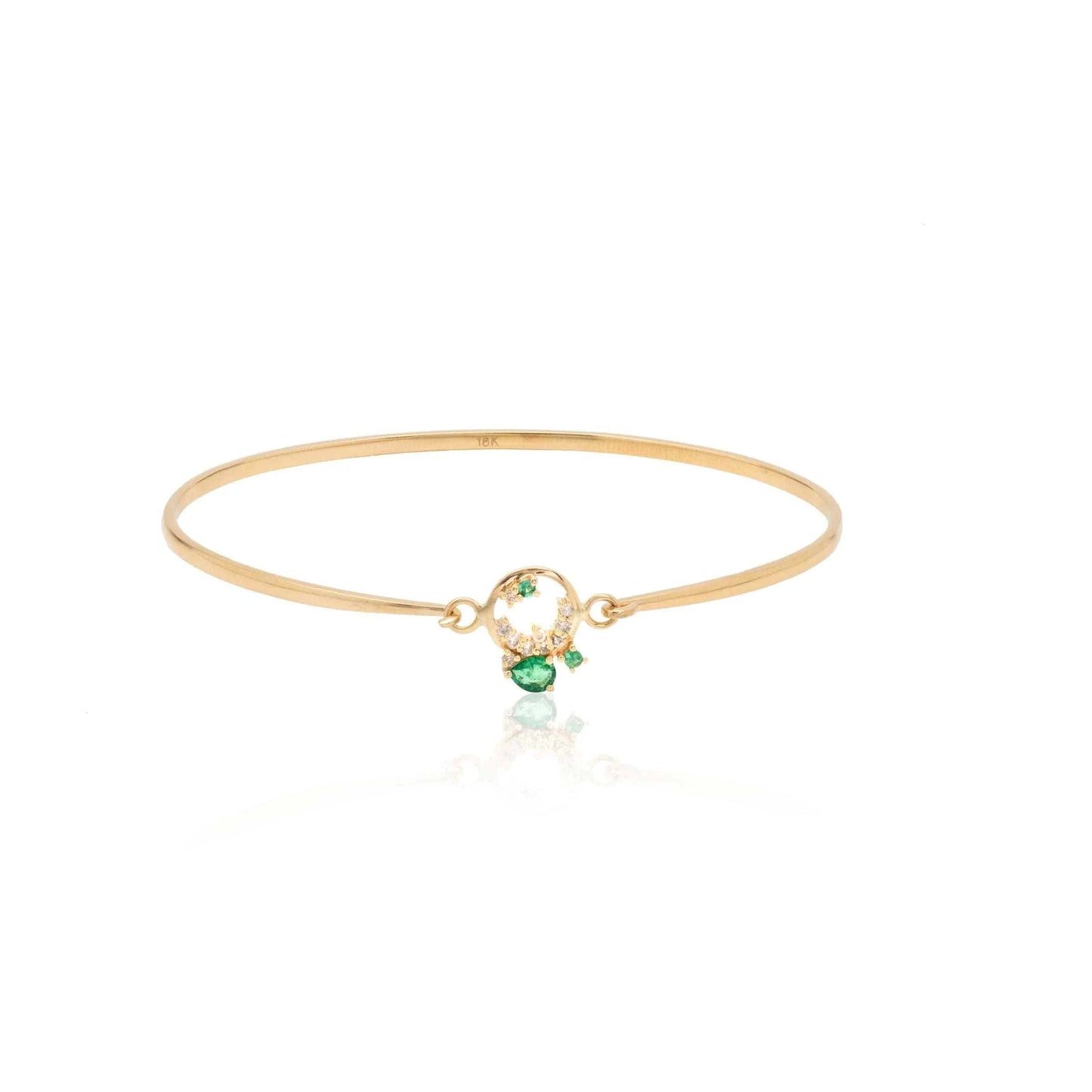 BRC-18K 18k Gold Gaia Bangle - Emerald & White Diamonds