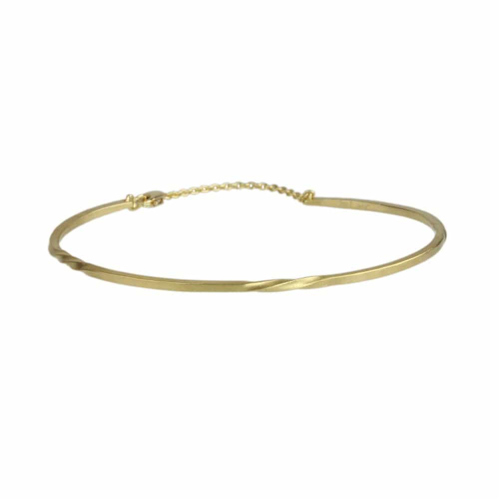 BRC-18K 18k Yellow Gold Simple Bias Cuff with Safety Chain