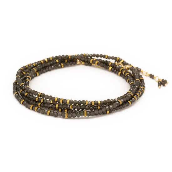 BRC-18K Confetti Obsidian Bead Wrap Bracelet & Necklace