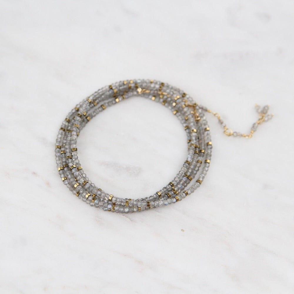 Load image into Gallery viewer, BRC-18K Labradorite Confetti Wrap Bracelet &amp;amp; Necklace
