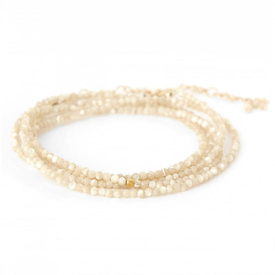 BRC-18K Mother of Pearl Wrap Bracelet & Necklace with 18k Gold Hex Bead