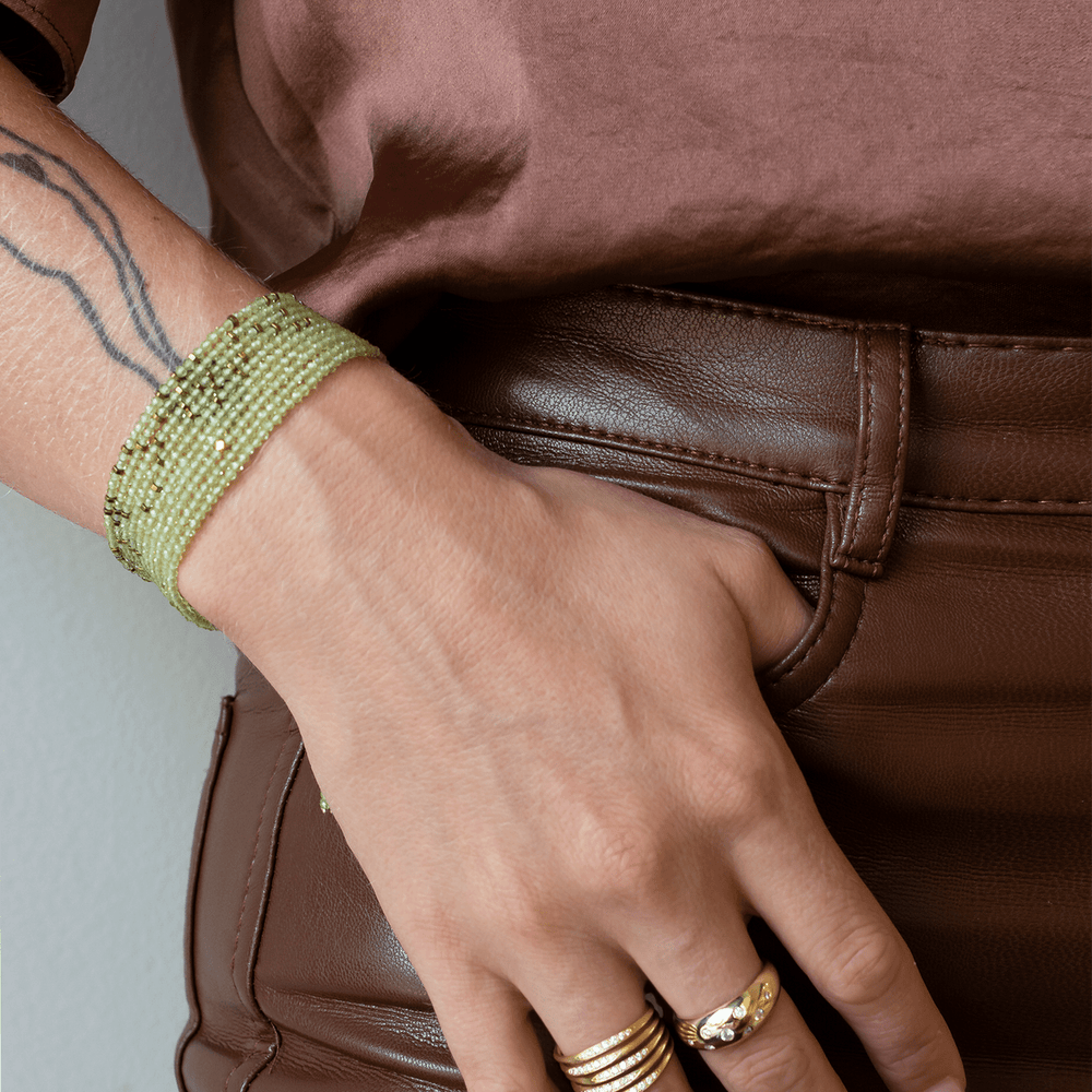 BRC-18K Peridot Wrap Bracelet & Necklace with 18k Gold Hex Bead