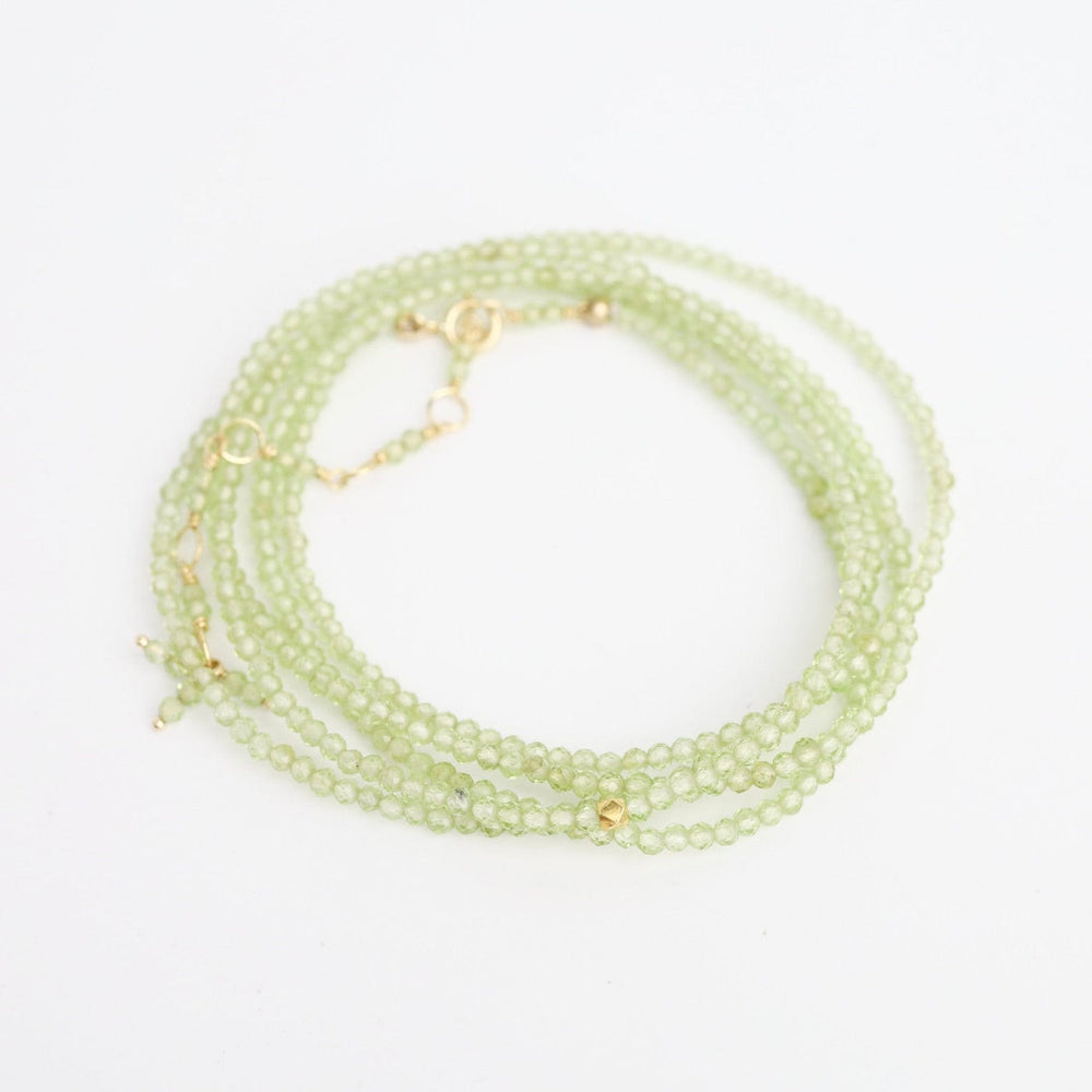 BRC-18K Peridot Wrap Bracelet & Necklace with 18k Gold Hex Bead