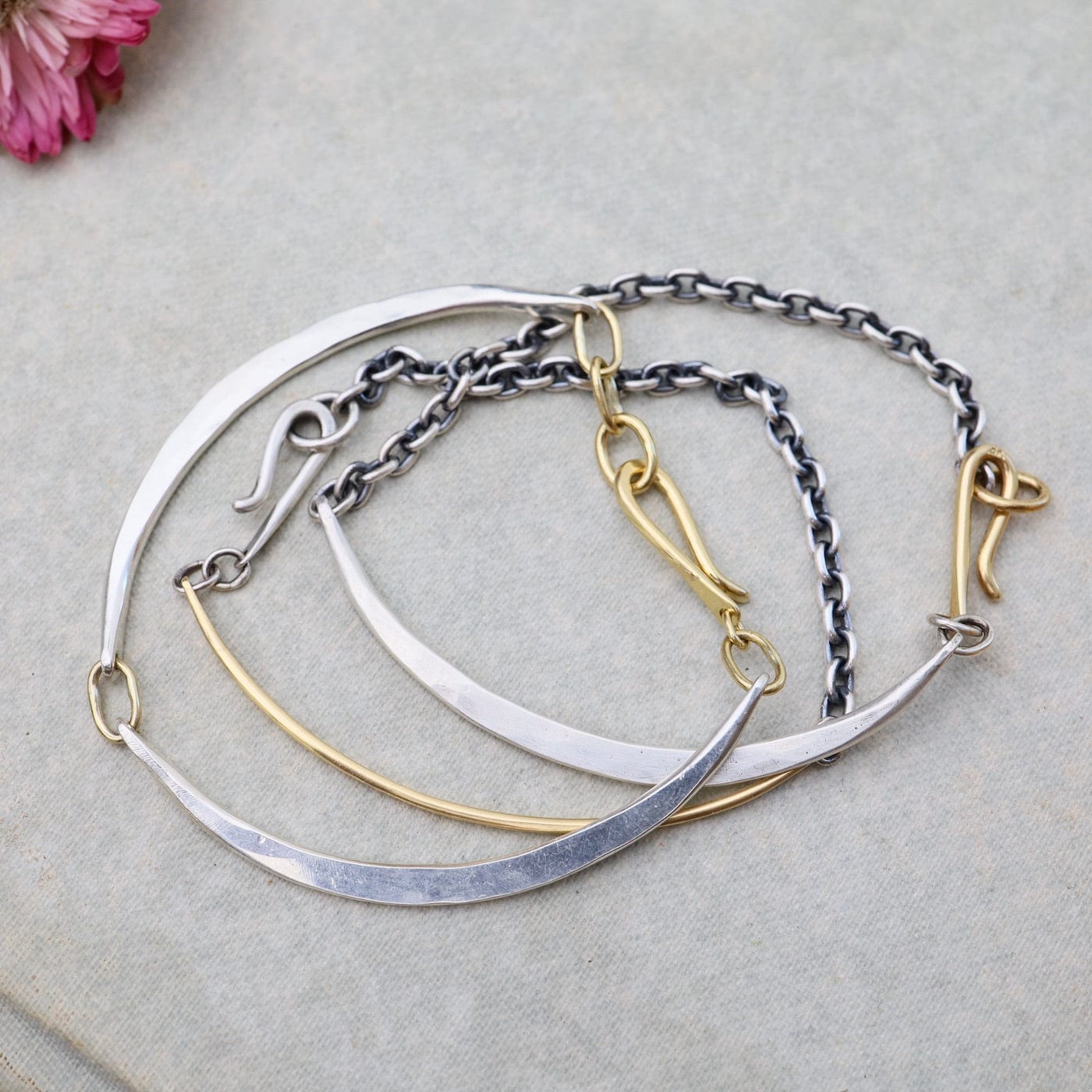 Silver Cuff and Chain Bracelet with 18k Gold Clasp – Dandelion Jewelry