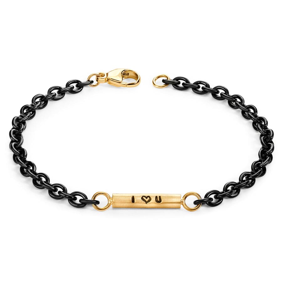 BRC 3.8mm Stainless Steel Black Chain I Heart U Round Bar Bracelet