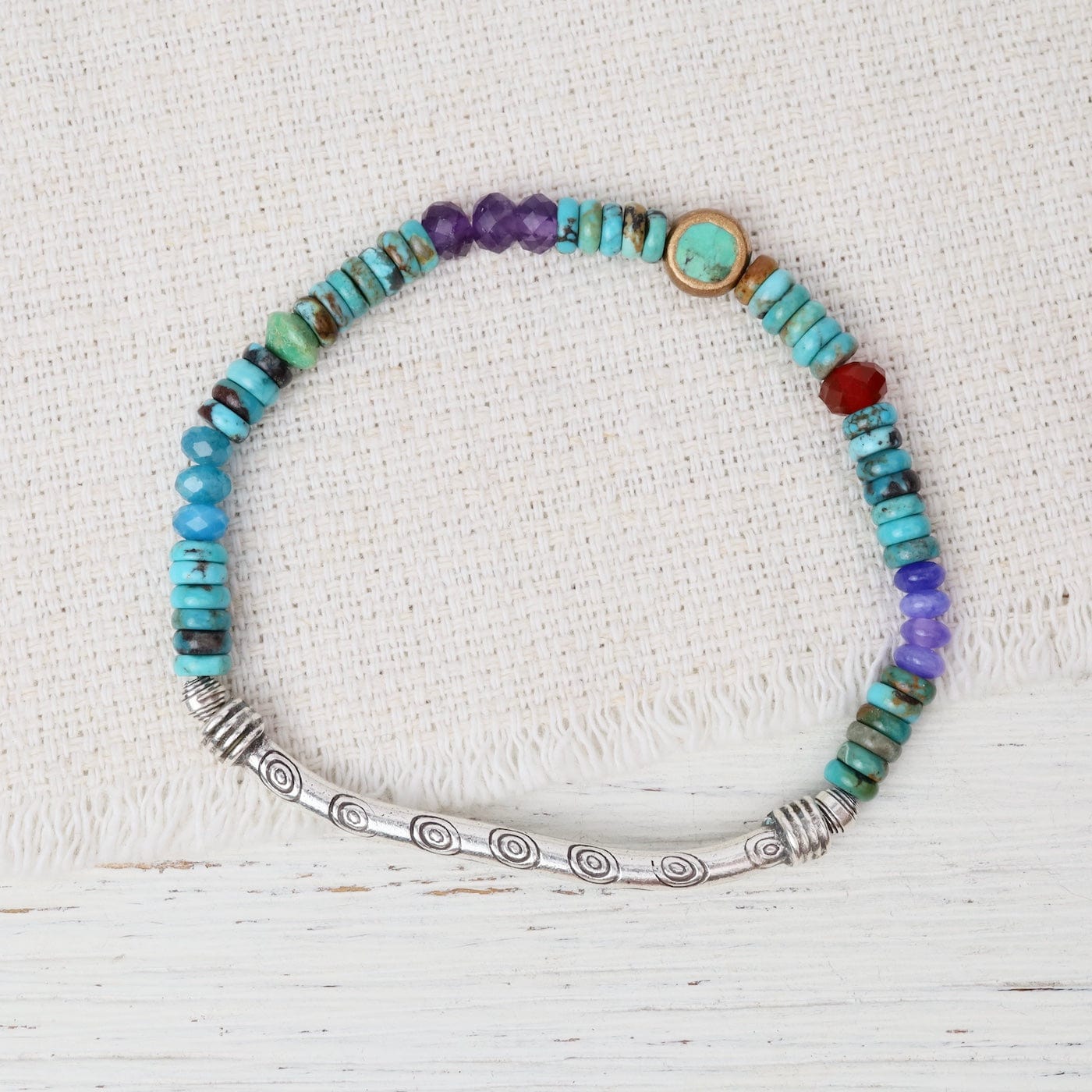 BRC 5mm Heishi Turquoise Silver Stretch Bracelet