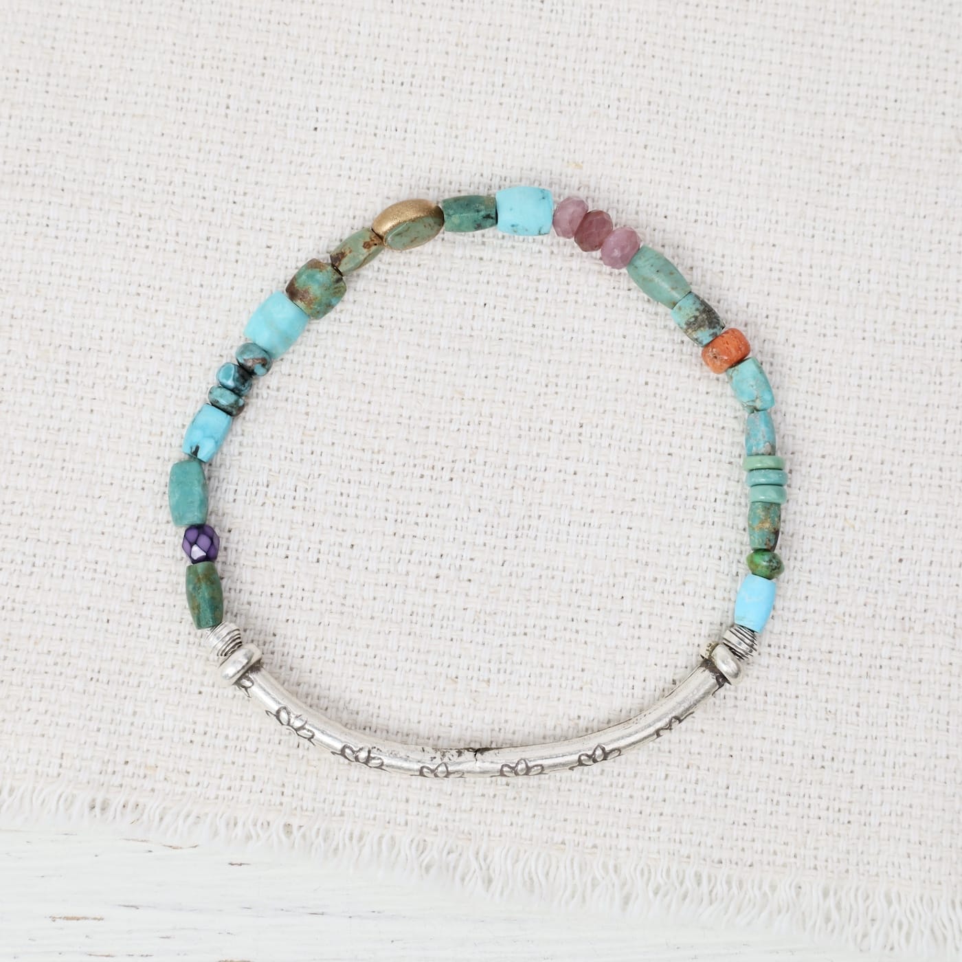 BRC Afghanistan Turquoise Silver Stretch Bracelet