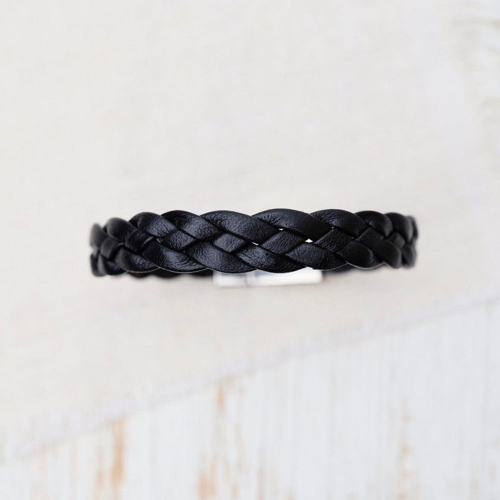 BRC Apollo Braided Black Leather Bracelet