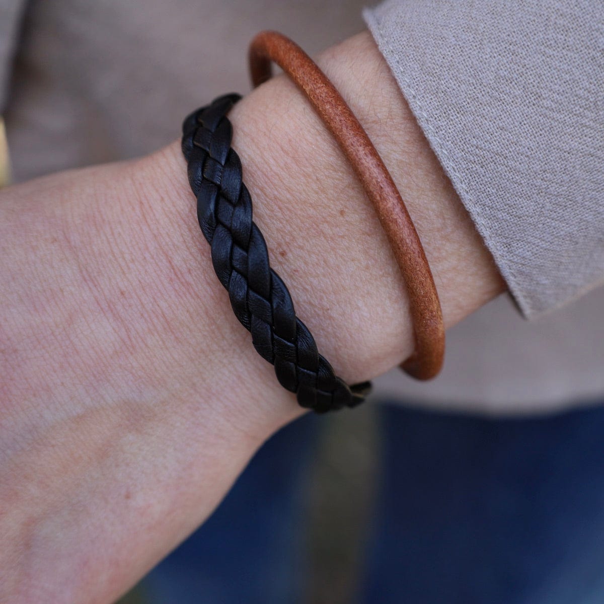 BRC Apollo Braided Black Leather Bracelet