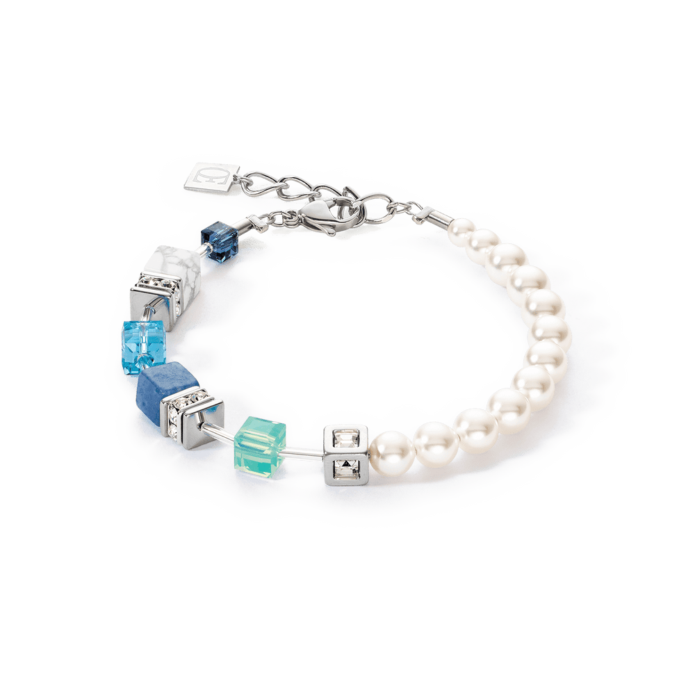 
                      
                        BRC Aqua Blue Asymmetrical GeoCube and Pearl Bracelet
                      
                    