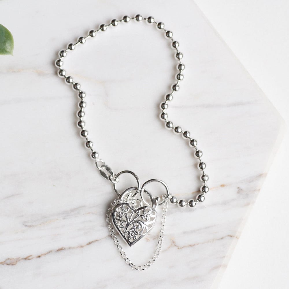 BRC Ball Chain Bracelet with Filagree Heart Lock