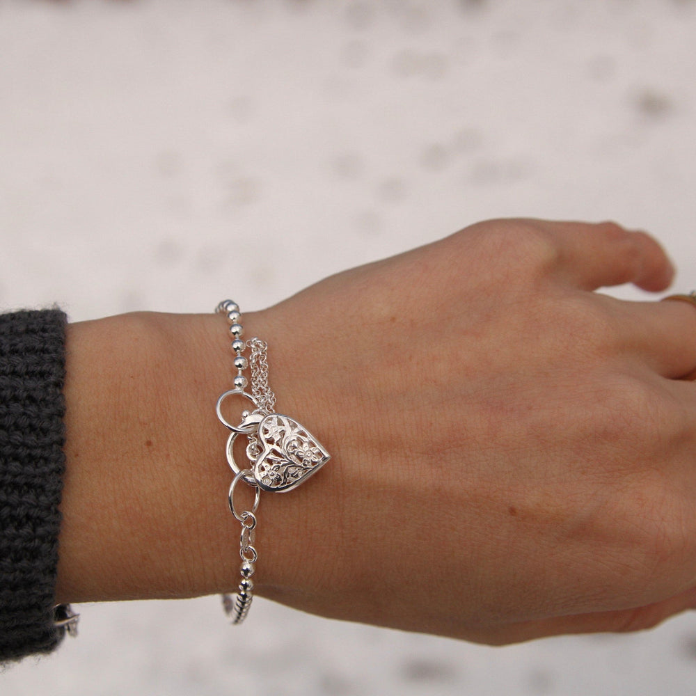 BRC Ball Chain Bracelet with Filagree Heart Lock