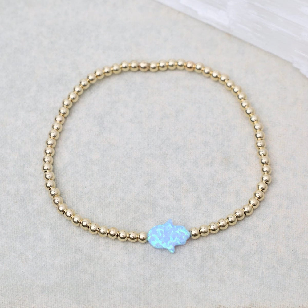 BRC Blue Opal Hamsa Gold Filled Ball Bracelet