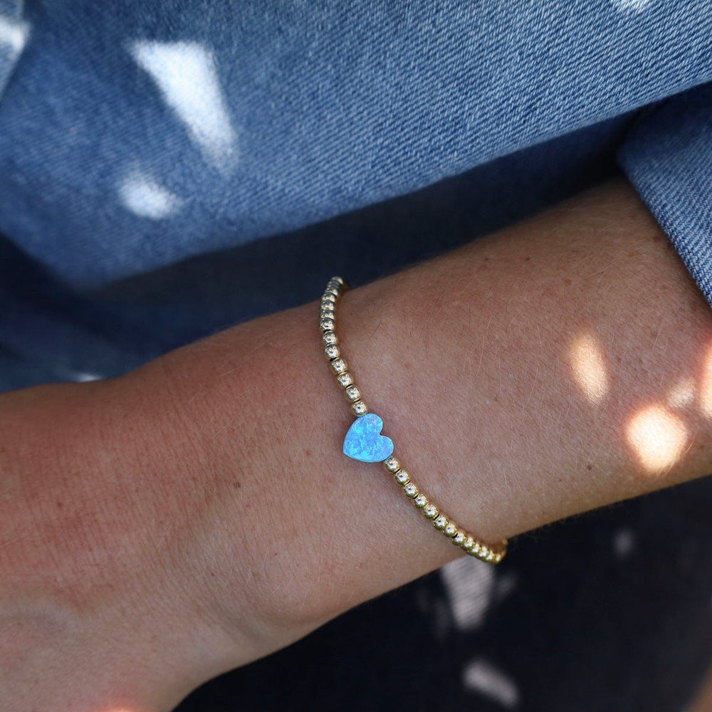 BRC Blue Opal Heart Gold Filled Ball Bracelet