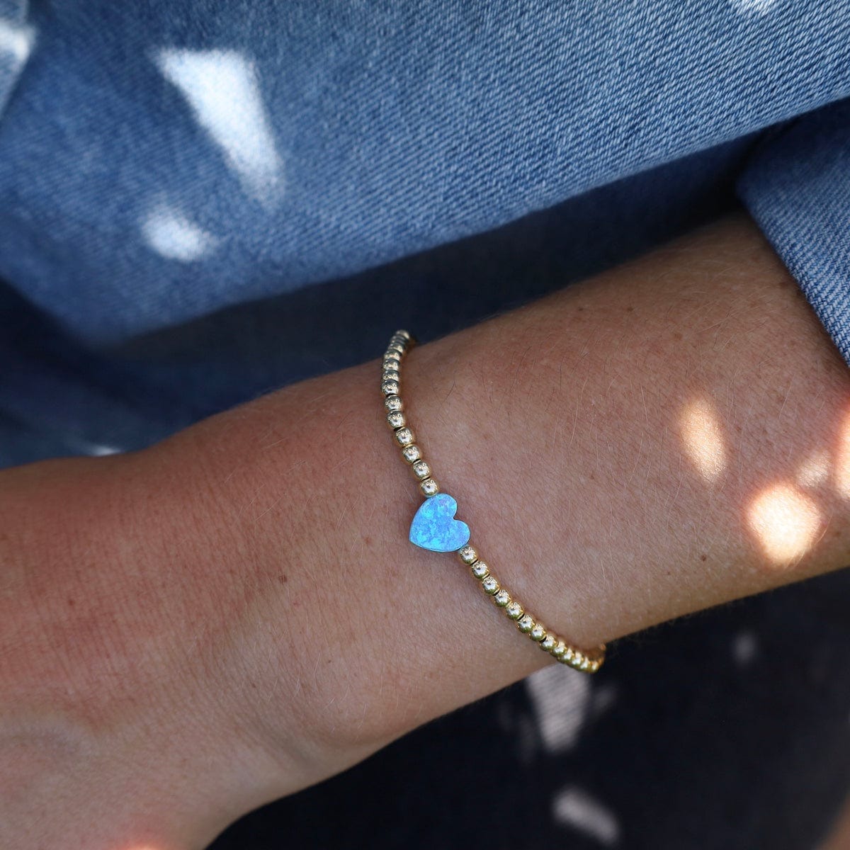 BRC Blue Opal Heart Gold Filled Ball Bracelet