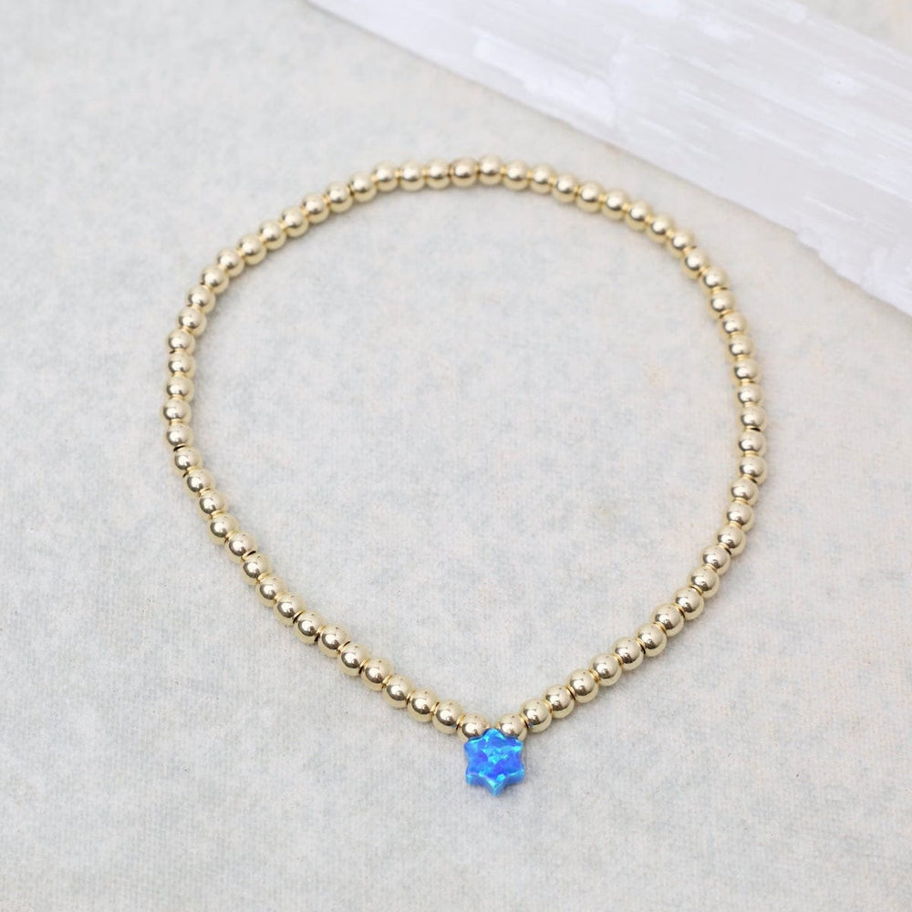 BRC Blue Opal Star of David Gold Filled Ball Bracelet