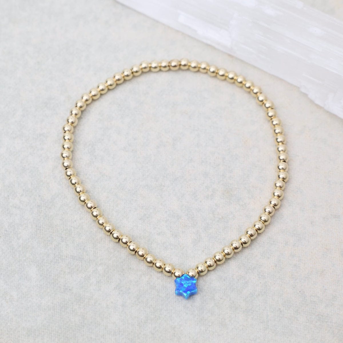 BRC Blue Opal Star of David Gold Filled Ball Bracelet