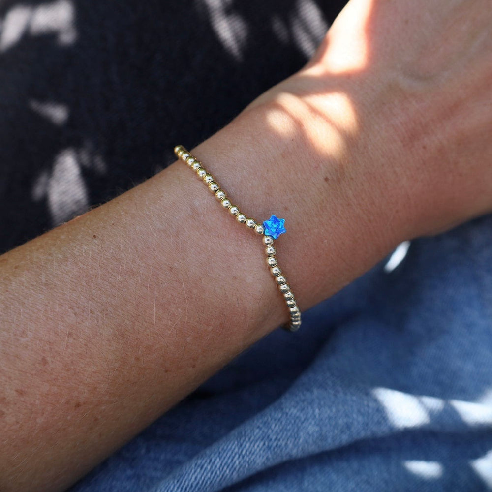 BRC Blue Opal Star of David Gold Filled Ball Bracelet