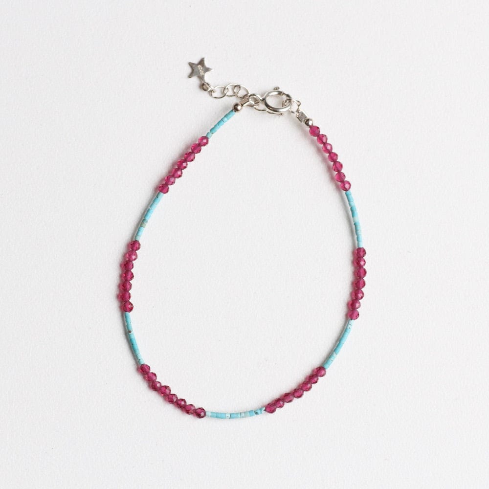 Load image into Gallery viewer, BRC Blue Turquoise and Pink Garnet Simple Stone Bracelet

