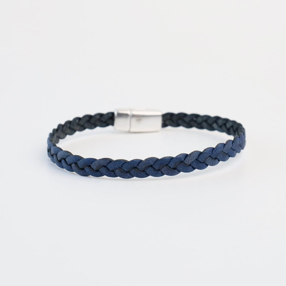 BRC Braided Blue Leather Bracelet - approx 7.5"