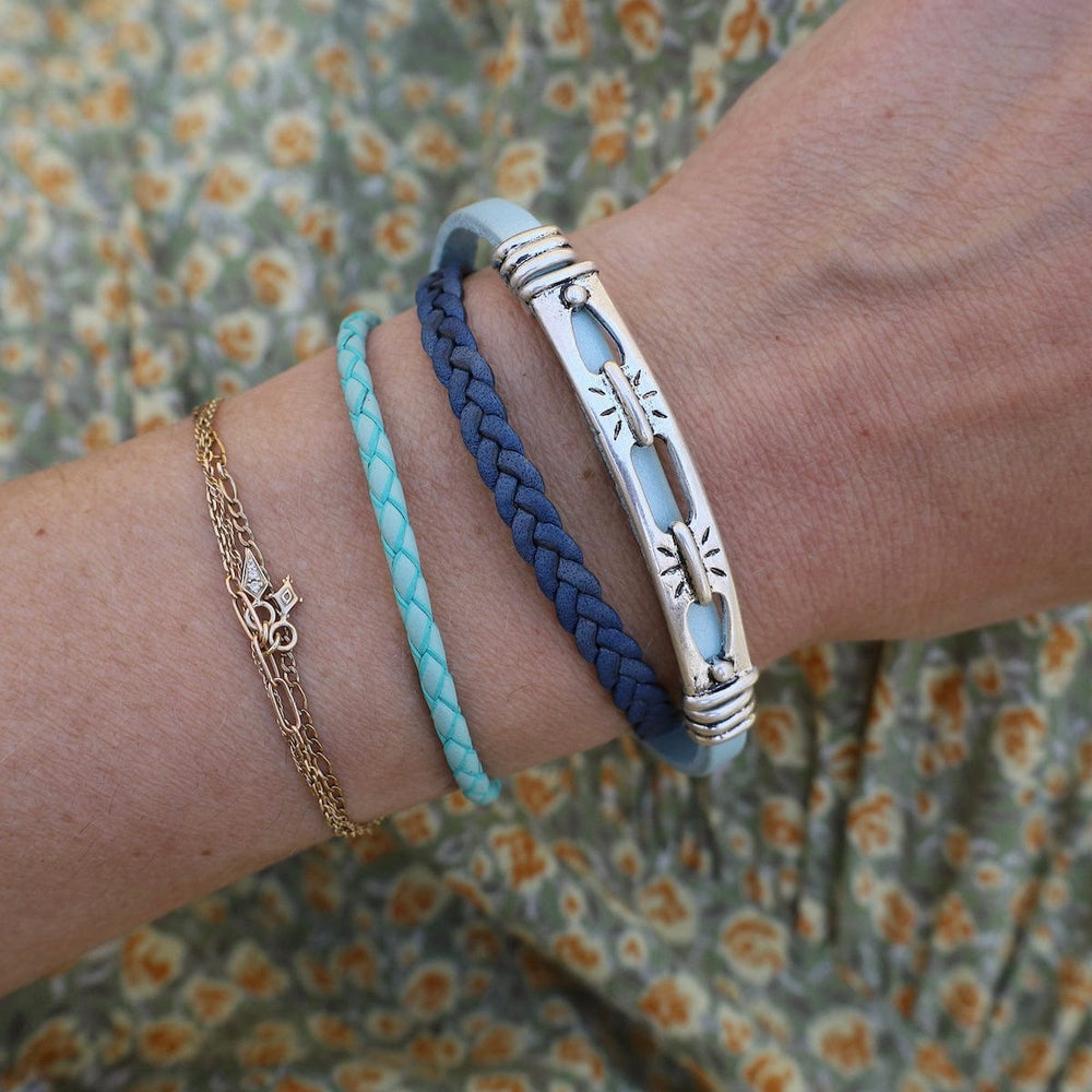 BRC Braided Blue Leather Bracelet - approx 7.5"