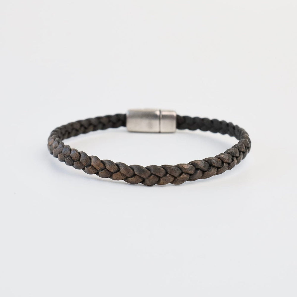 BRC Braided Grey Leather Bracelet - approx 7.5"