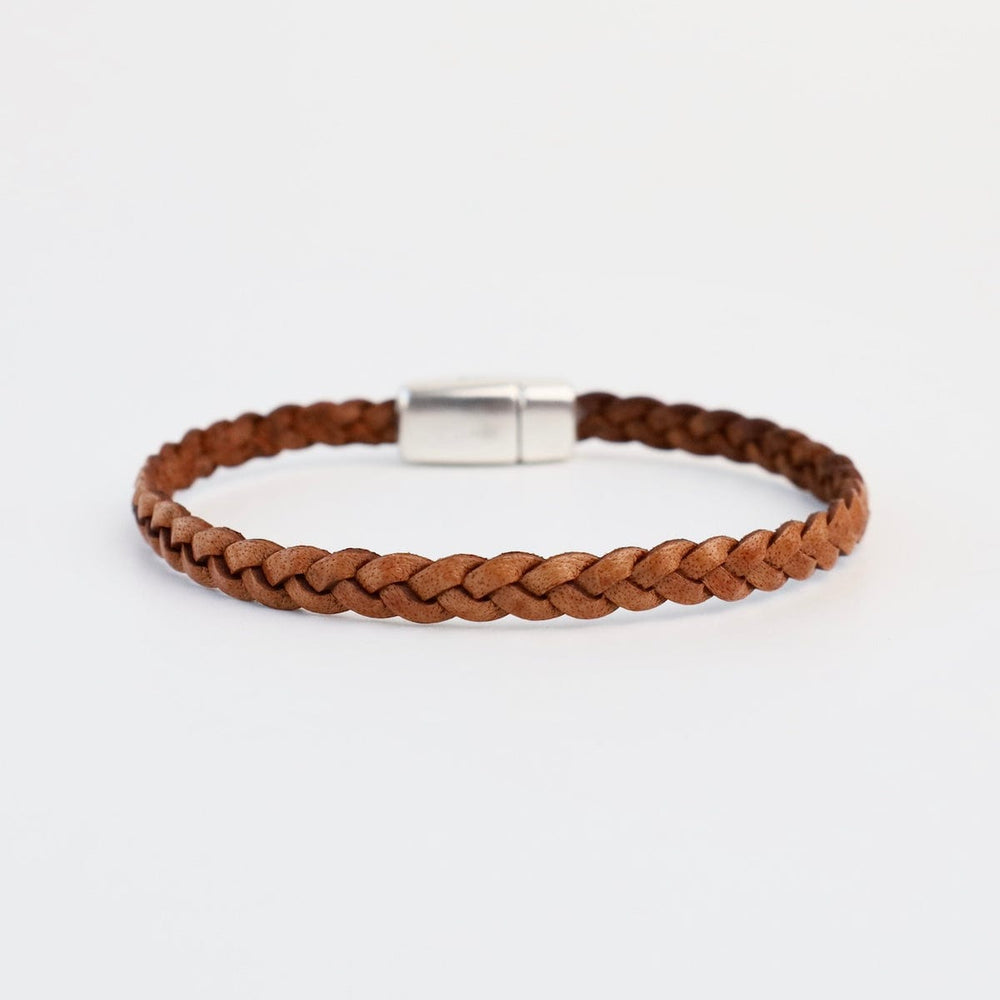 BRC Braided Tan Leather Bracelet - approx 7.5"