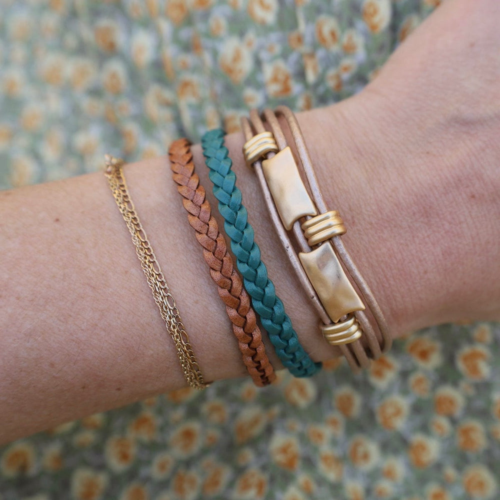 BRC Braided Turquoise Leather Bracelet - approx 7.5"