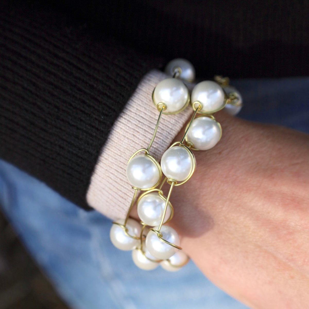 BRC-BRASS 12mm Glass Pearl Signature Bangles - Stack of 3 -