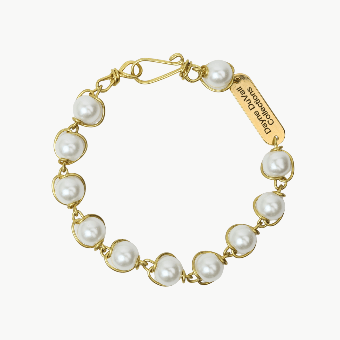 BRC-BRASS 8mm Glass Pearl 7.5" Bracelet - Shiny Brass