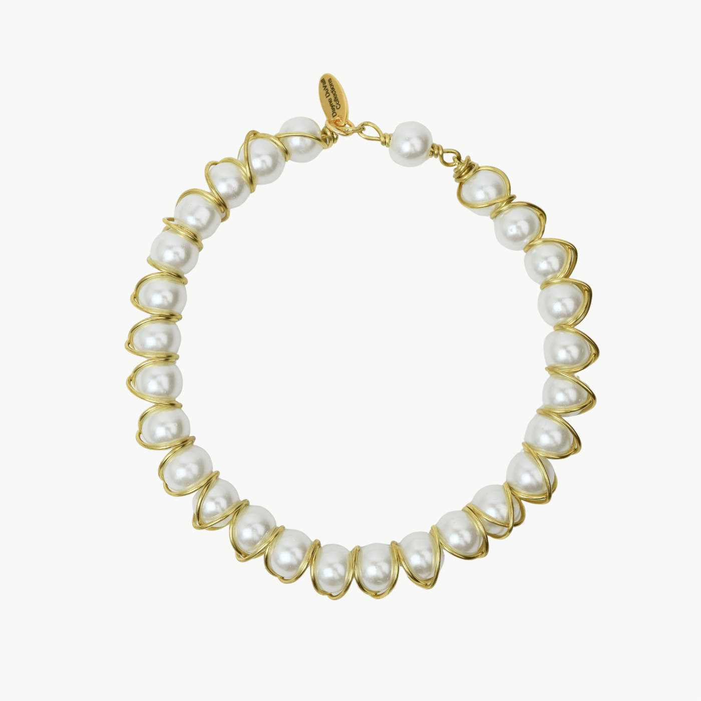BRC-BRASS 8mm Glass Pearl Signature "X" Bangle - Shiny Brass